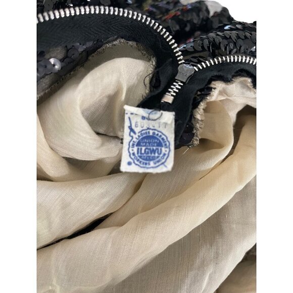 Vintage Womens Dress Black Size S Sequin Maxi Side Slit Mock Neck Long Sleeve - Picture 8 of 9